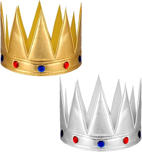 Bencailor Juego de 2 piezas de corona de cumpleaños para niños, juego de 2 piezas de corona de rey de oro y plata, ajustable, accesorio de