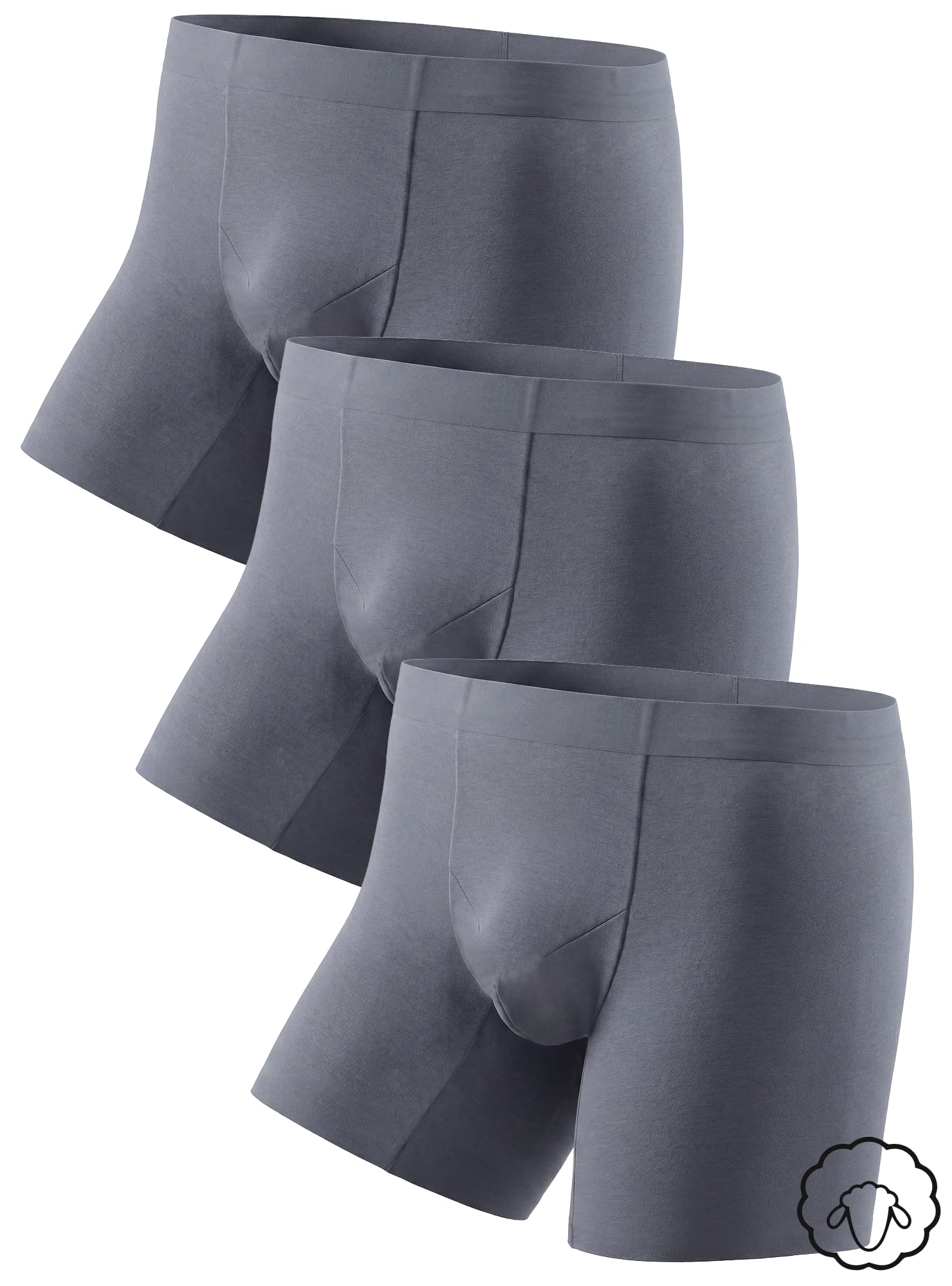 TRENDOUX Boxer Uomo Lana Merino: con Modal Morbido, Elastico e Traspirante | Cintura e Gambe Senza Cuciture, Mutande Uomo Senza Etichette, Gamba Lunga Anti-Arrotolamento, Comfort Quotidiano 3 Pezzi