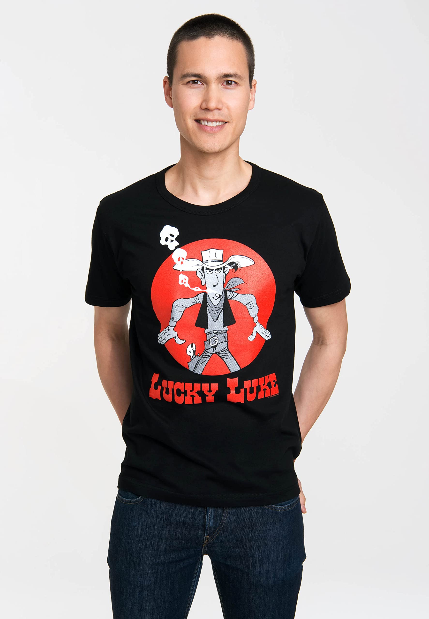 Logoshirt Comics - Vaquero - Lucky Luke - Daisy Town - Camiseta Hombre - Negro - Diseño Original con Licencia