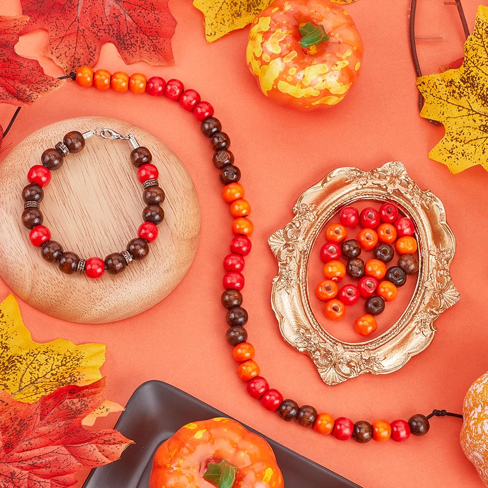 SUNNYCLUE 600Pcs Thanksgiving Wood Beads Bulk Fall Wooden Bead Red Orange Coconut Brown Natural Wood Round Large Hole Loose Spacer Beads for Crafts Beading Garlands jewellery Making Bracelets Home Dec - Image 4