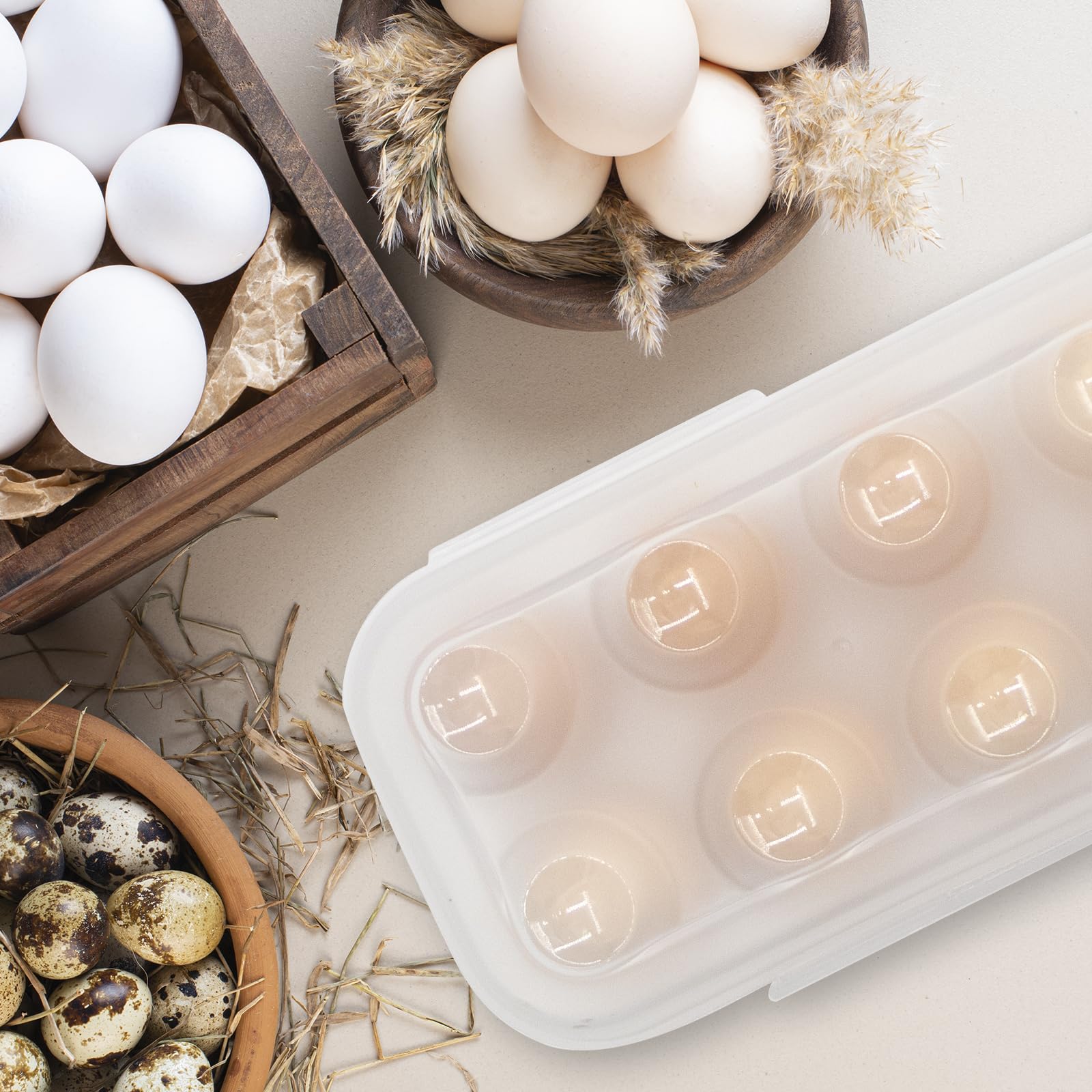 Soporte para huevos para refrigerador, organizador de huevos para refrigerador, bandeja portátil para huevos con tapa, almacenamiento apilable para huevos con hebilla de seguridad (1) 6