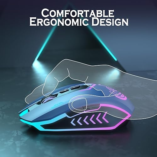 Miniatura 6 de UHURU Mouse para juegos, mouse inalámbrico para juegos con 7 botones, 7 colores LED intercambiables hasta 12000 DPI, mouse USB recargable para PC y