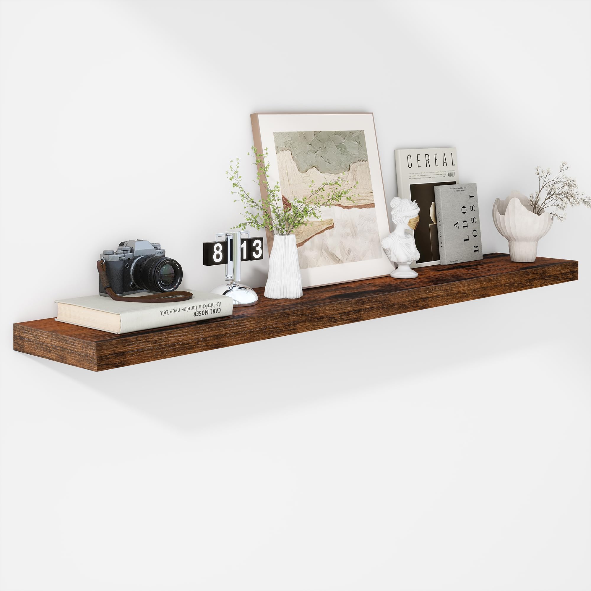 Fun Memories 55 Inch Floating Shelves - 9 Inch Deep Rustic Wooden Wall Shelves - Extra Deeper & Thicker Wall Mounted Storage Shelf for Living Room,