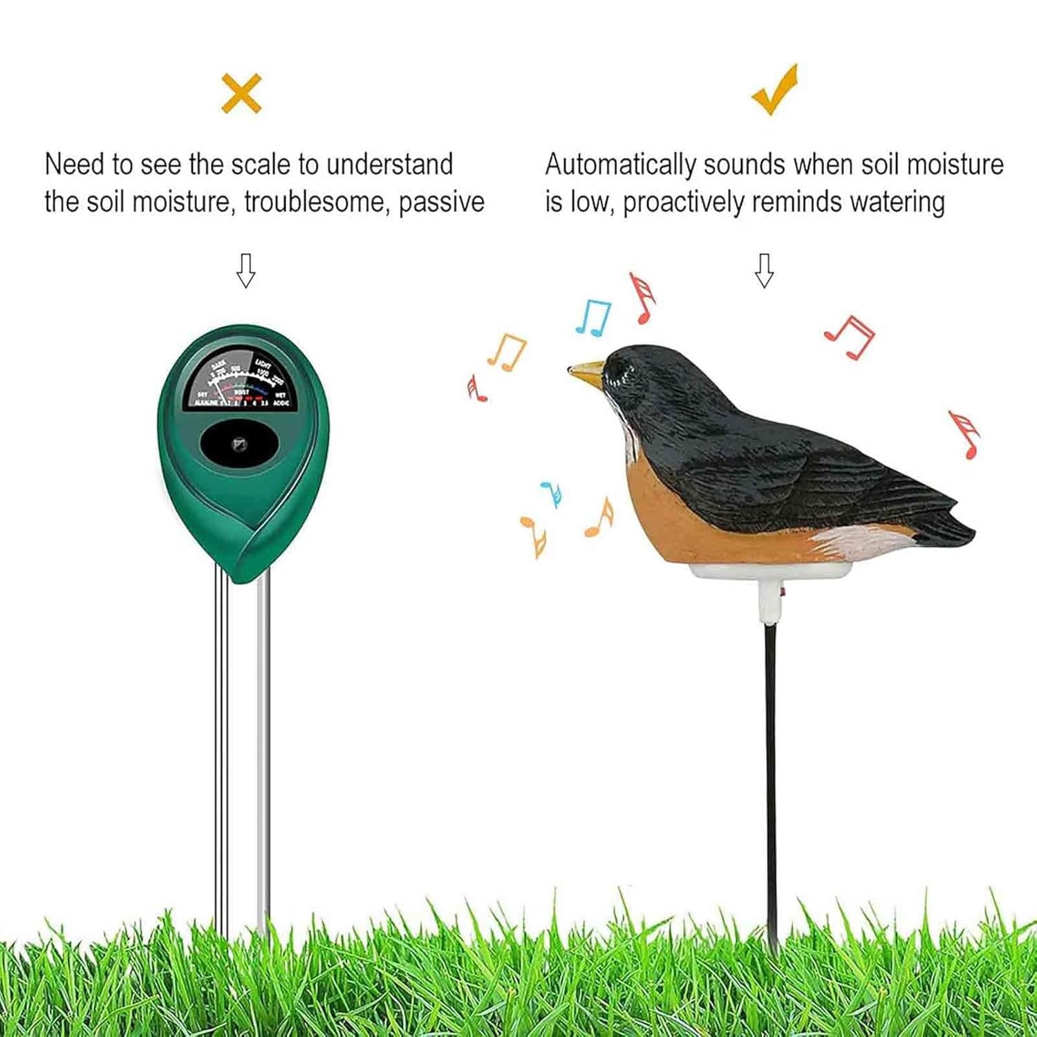 Medidor de humedad del suelo de resina de 4 piezas, recordatorio de riego de granja de bonsái interior, medidor de sensor de humedad del suelo higrómetro de humedad de plantas, para césped de granja