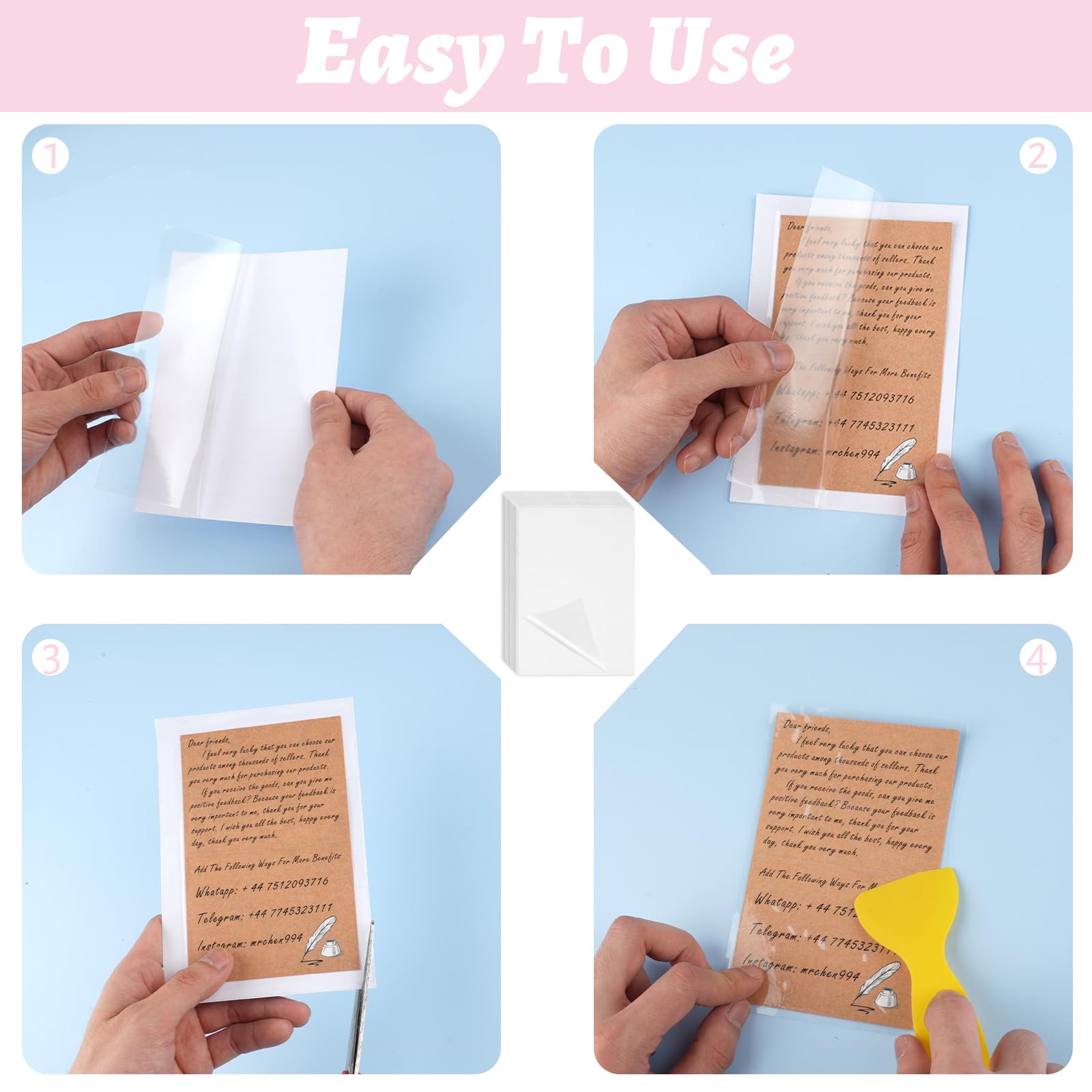 20 Selbstklebende Laminierfolien A4 - Keine Maschine Nötig, Inklusive Schaber