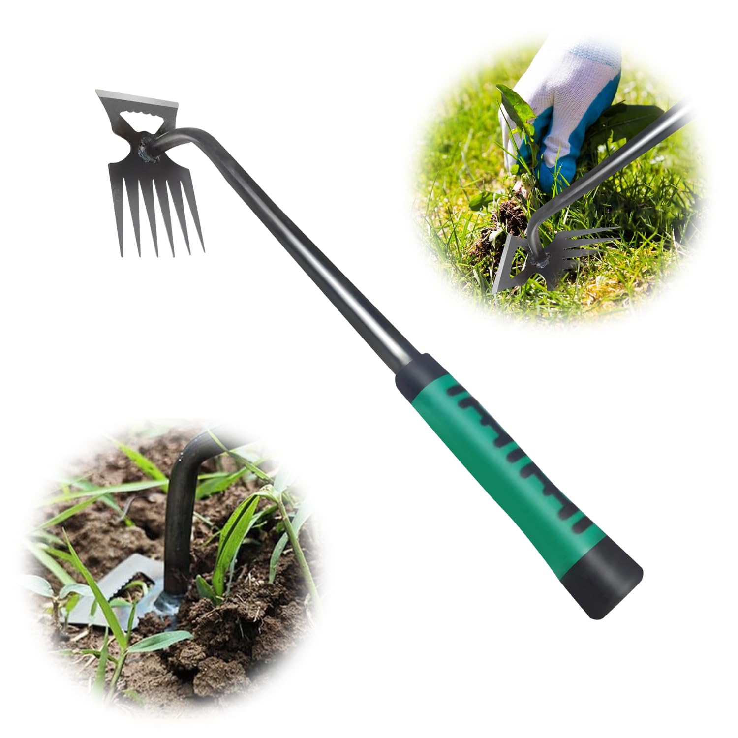 Weeding Artifact Uprooting Weeding Tool, 2024 Upgraded Weed Puller Tool with Handle, Durable Manganese Steel Hand Weeder Tool, Manual Multifunctional Weeders Remover for Yard and Garden, 6 Teeth