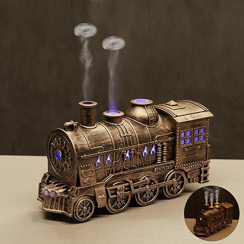 Humidificador de tren con difusor de aceite esencial, humidificador de tren de niebla fría de 10.1 fl oz para dormitorio, 2 modos de luz nocturna de
