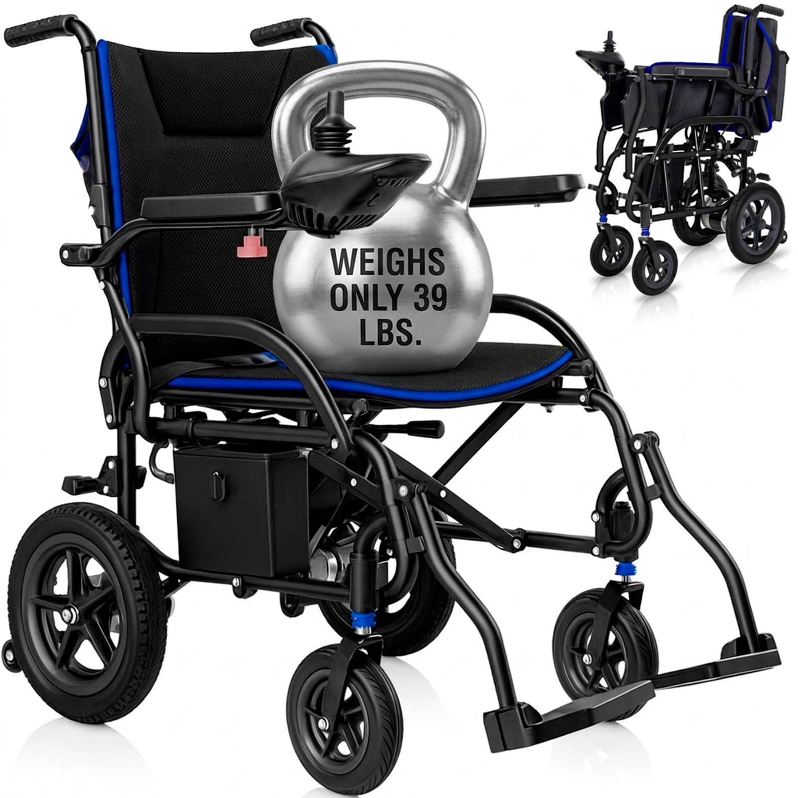 Vive Lightweight Electric Wheelchair for Adults - Foldable Power Wheel