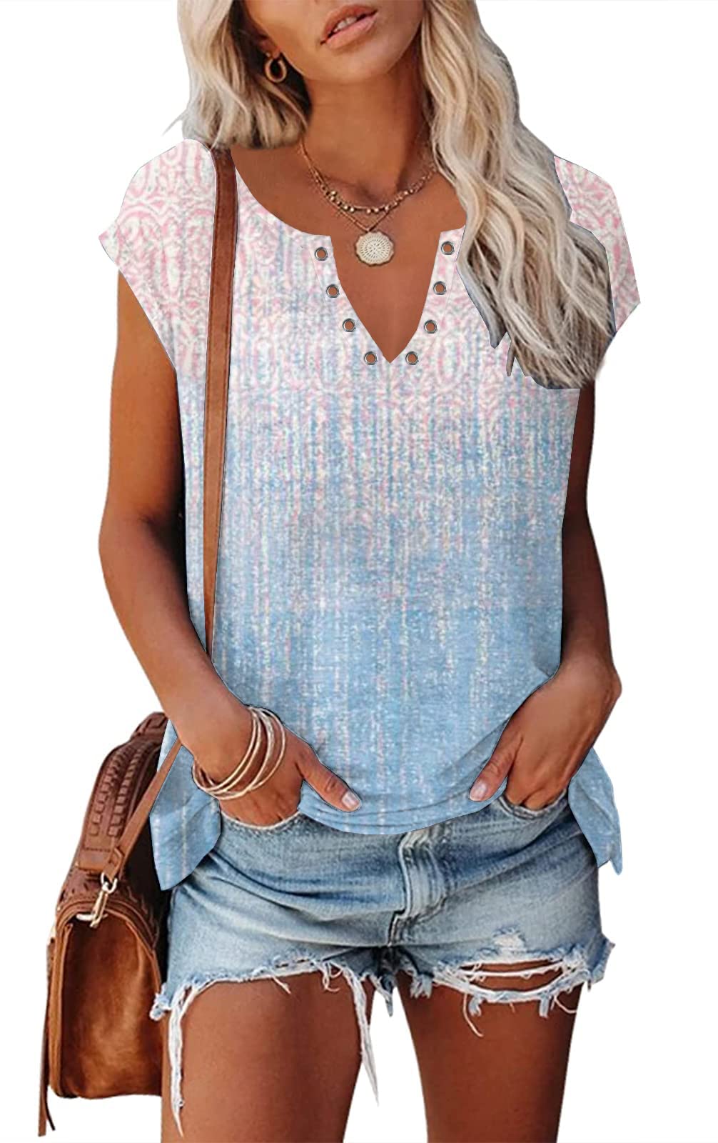 ETCYY NEW Womens Cap Sleeve Tank Tops Casual T-Shirt Loose Fit Basic Shirts