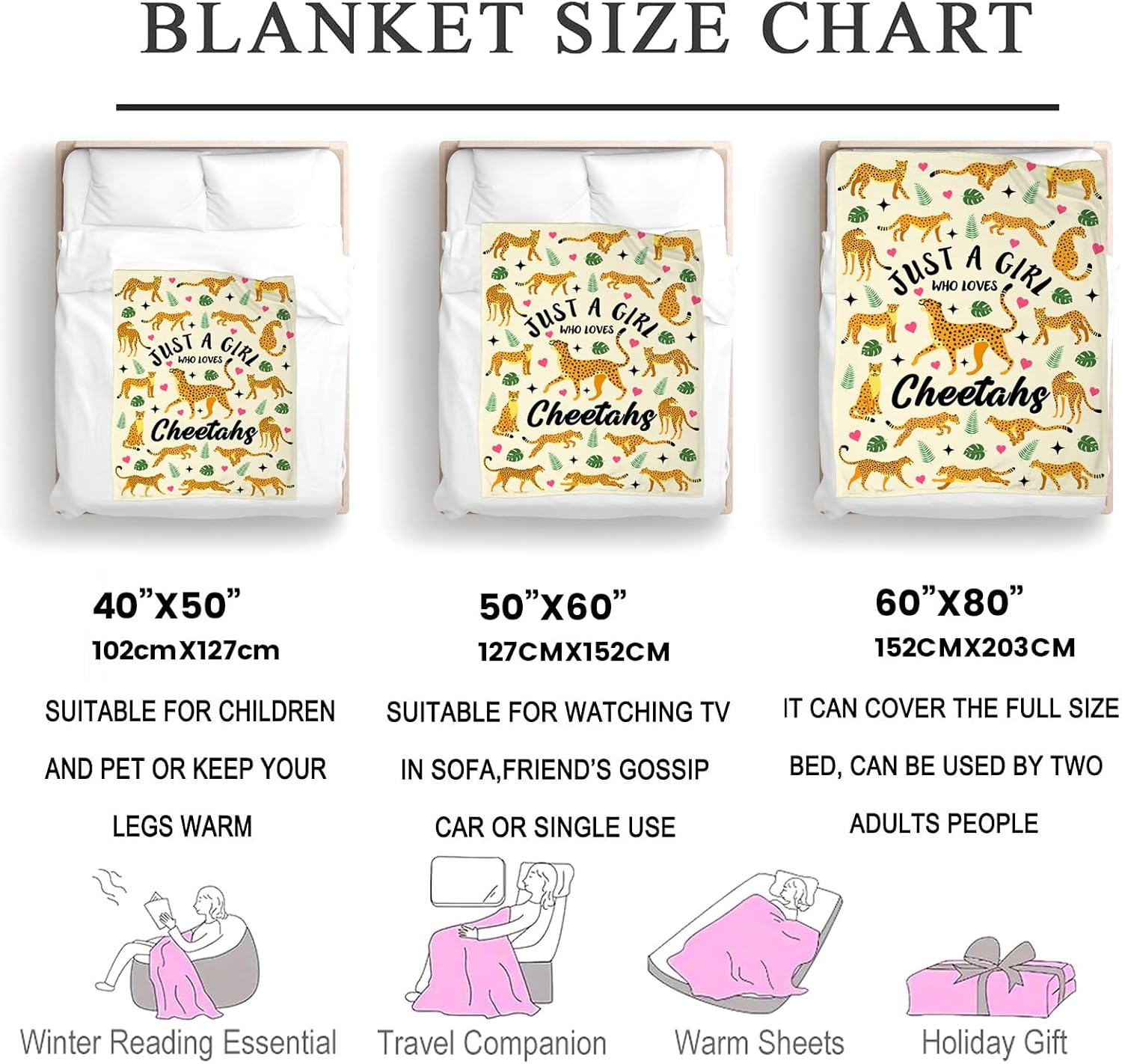 Cheetah Blanket Gifts for Girls Plush Just A Girl Who Loves Cheetahs Stuff Blanket Throw Fleece Bedding Cheetahs Gifts for Cheetah Lovers Girls Kids Women Birthday Party Decorations 60"X50"