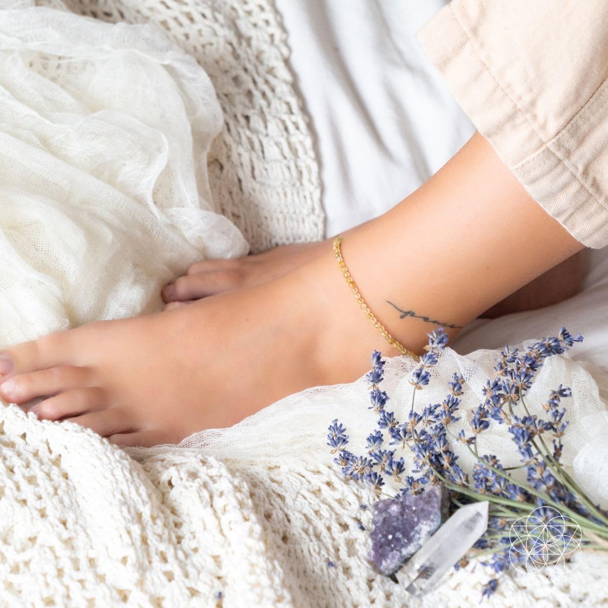 Conscious Items The Abundance Anklet, Citrine Crystal Ankle Bracelets for Women, Golden Crystal Jewelry for Joy, Wealth and Abundance, Natural Beaded Anklet for Chakra & Energy Alignment