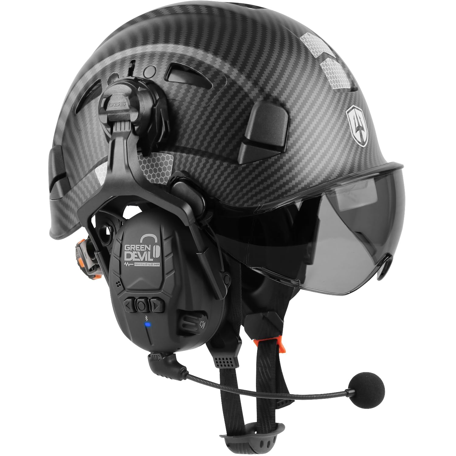 GREEN DEVIL Hard Hat Safety Helmet with Visor and Bluetooth Ear Muffs Full Protection Vented Work Hardhat ANSI Z89.1 Cascos De Construccion for Industrial Construction Forestry