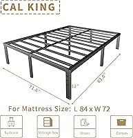 Vista 42 de Base de cama tamaño Queen de 12 pulgadas, no necesita somier, base de colchón de plataforma de metal resistente con listones de acero