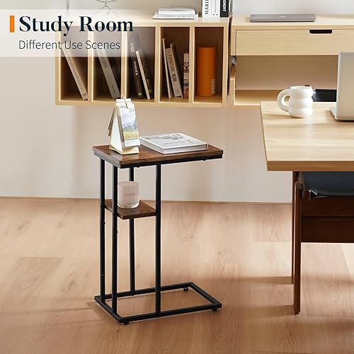 Miniatura 6 de Yoobure Mesa auxiliar en forma de C, mesa auxiliar para sofá y cama, mesa auxiliar pequeña para espacios pequeños, sala de estar, dormitorio, mesa