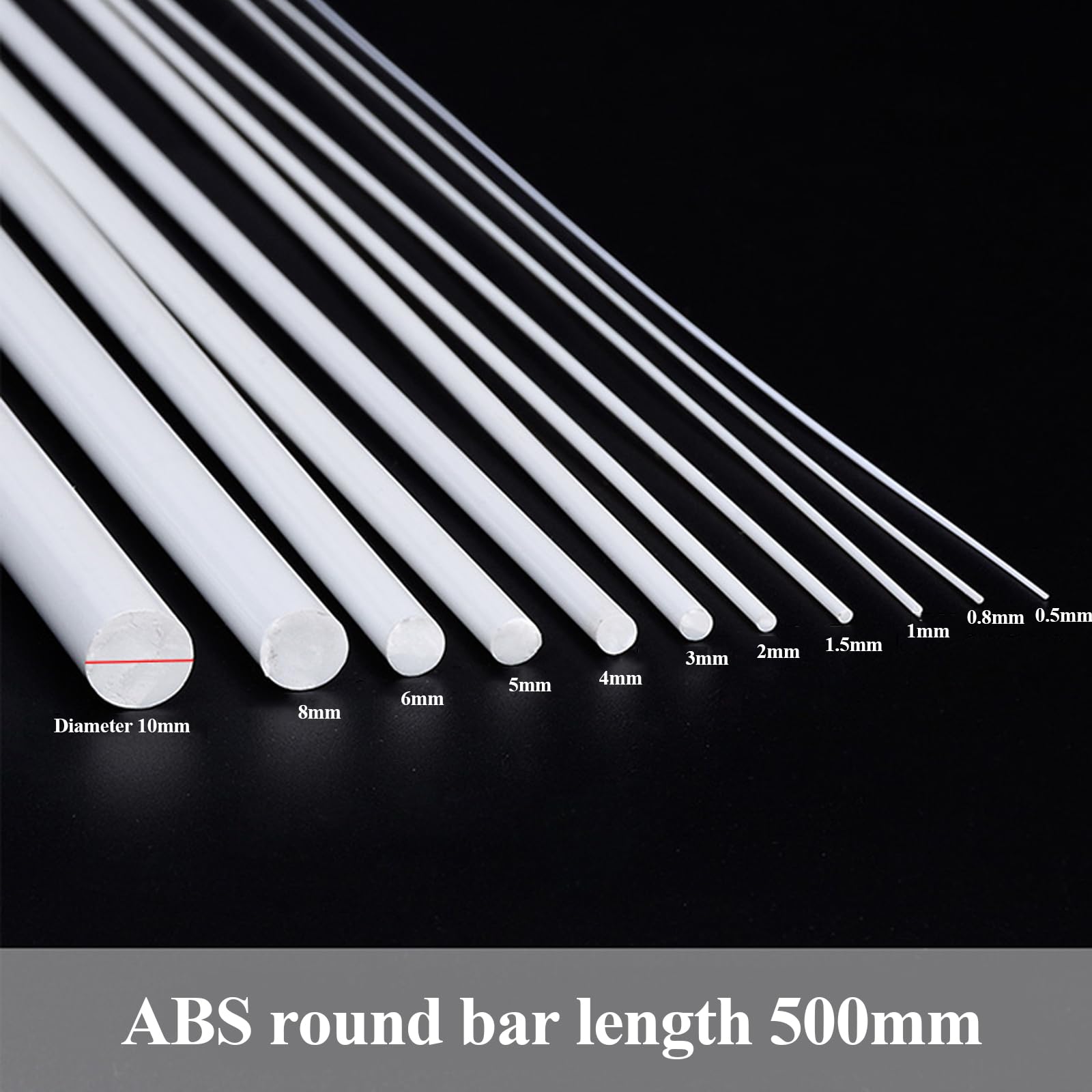 Tiges en plastique, tige solide ronde, tige en plastique blanc, 50 pièces tige solide ronde ABS diamètre 0,5-3 mm, longueur de barre en plastique blanc 500 mm adaptée au modèle de table de bricolage(D