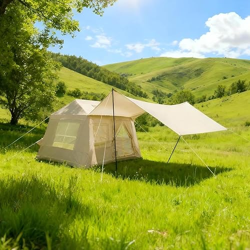 Inflatable Tent with Pump, Glamping Tents for 4-6 Person, Easy Setup 4 Season Outdoor Tent, Water-Proof Luxury Glamping with 12 Mesh Window