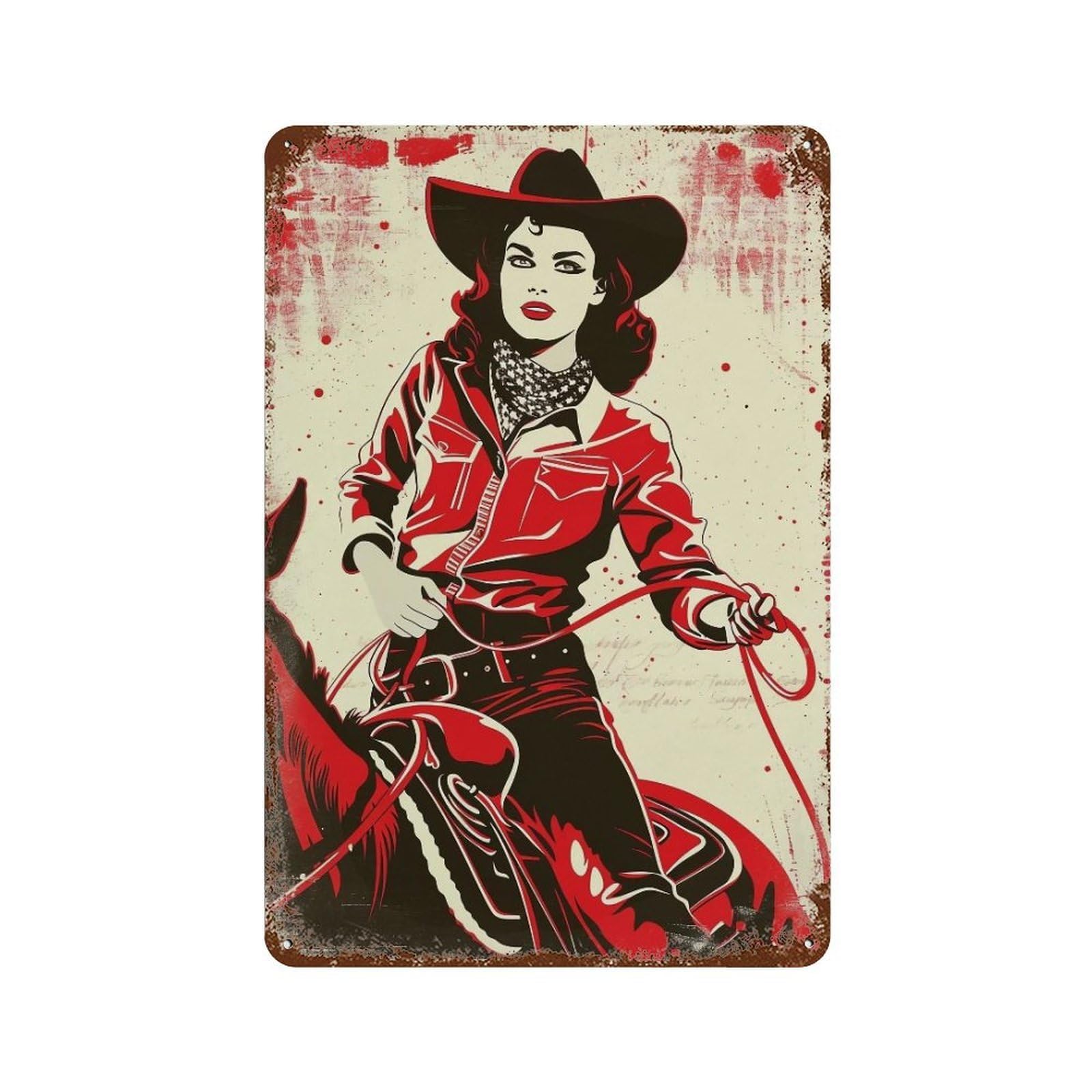 FHUYEURHRY Red Cowgirl Western 04 Wall Decor Retro Iron Vintage Art Metal Tin Sign Poster Modern Home Cofffee Club Art Bar Shop Decorations Style 30x20cm