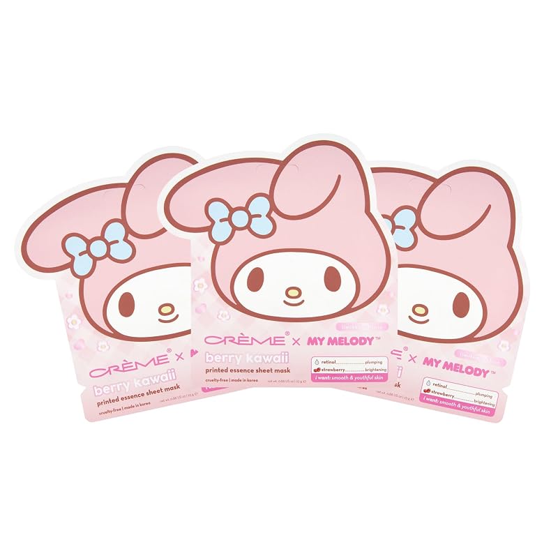 The Crème Shop Máscara facial em folha estampada My Melody Berry, conjunto com 3