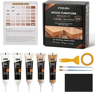 5‑Color Light Wood Filler Repair Kit, Anti‑Crack Restore Set | Blendable Light Tones, Repairs Scratches & Nail Holes on Floors, Cabinets & Doors, Complete Tool Kit