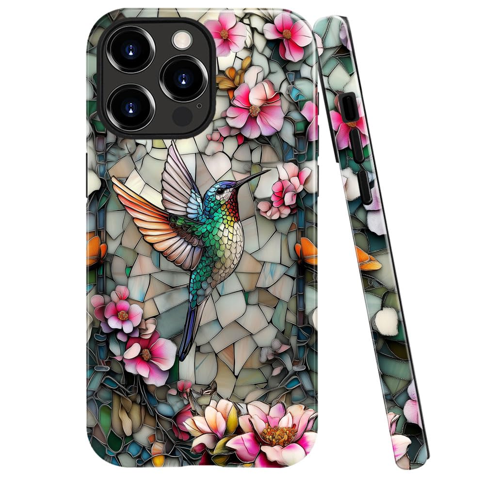 DAIZAG Case Compatible with iPhone 14 Pro Max,Glossy Durable Shock Protection Cover for Girl Women,Hummingbird Blooming Flowers