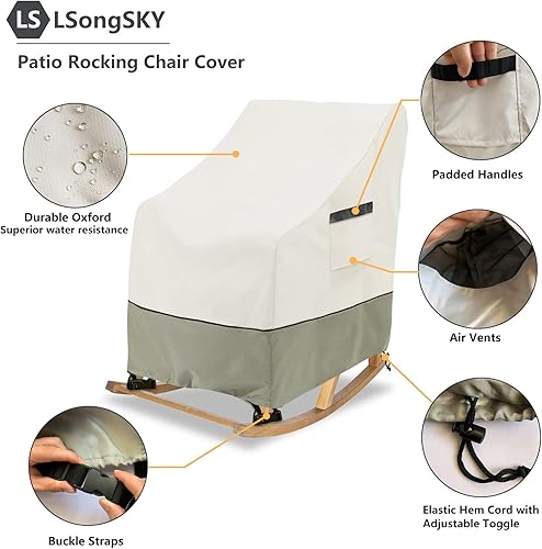 Miniatura 3 de Paquete de 2 fundas para mecedoras de exteriores, 100% impermeables, resistentes para sillas de exterior, fundas para sillas mecedoras de patio para