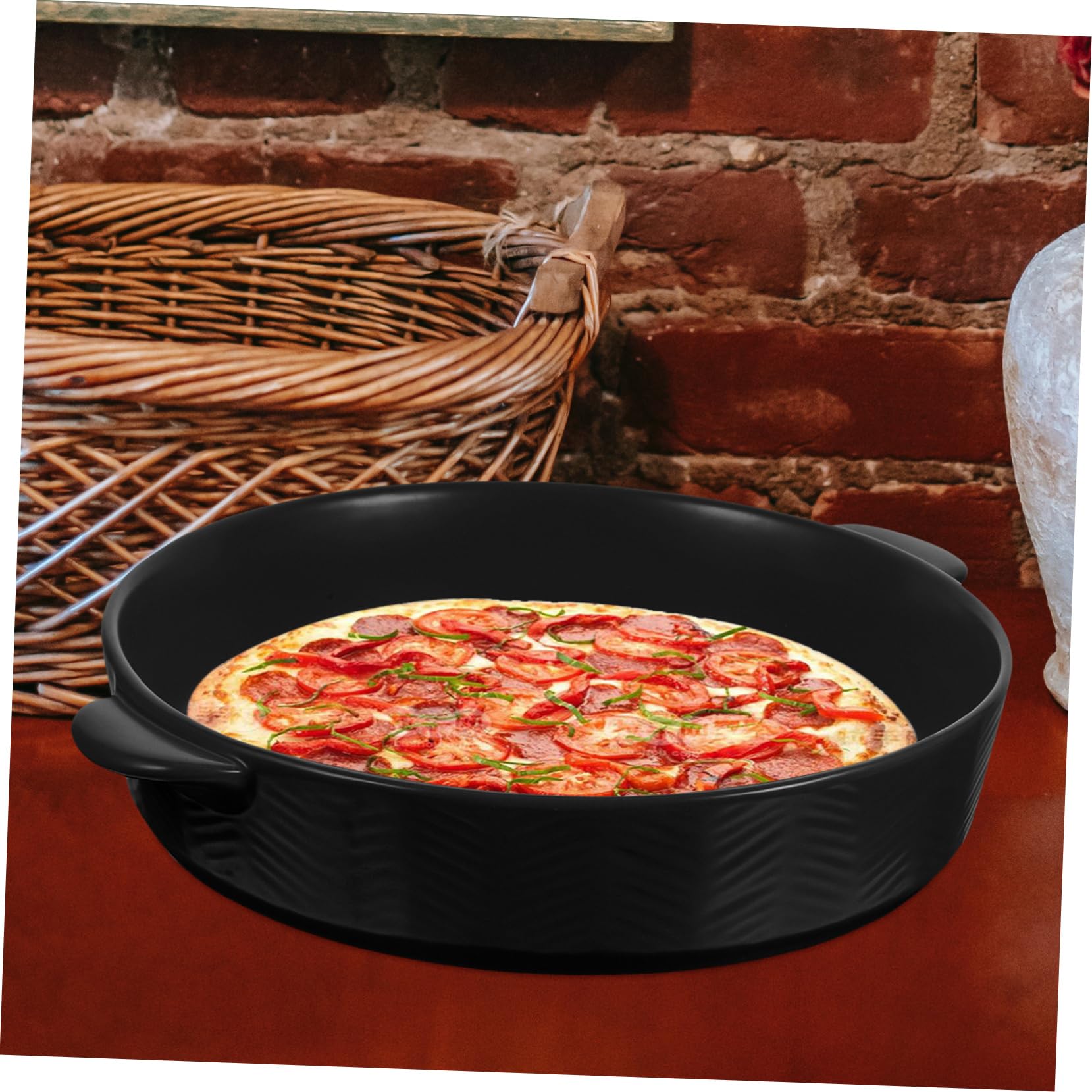 POPETPOP Naczynie Do Pieczenia Ceramiczne z Uchwytami Do Lasagne i Odporne Wysoką Temperaturę Do Piekarnika i Mikrofalówki Czarne Sztuka