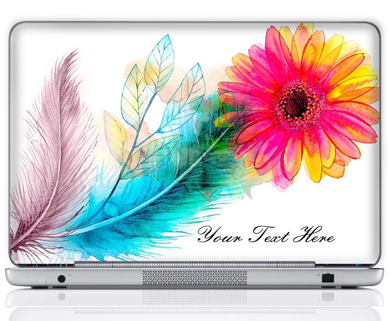 Custom Design Personalized Laptop Skin Sticker Cover Art Decal, Customize with Your Name or Text (17 Inch, Watercolor Flower Feather)