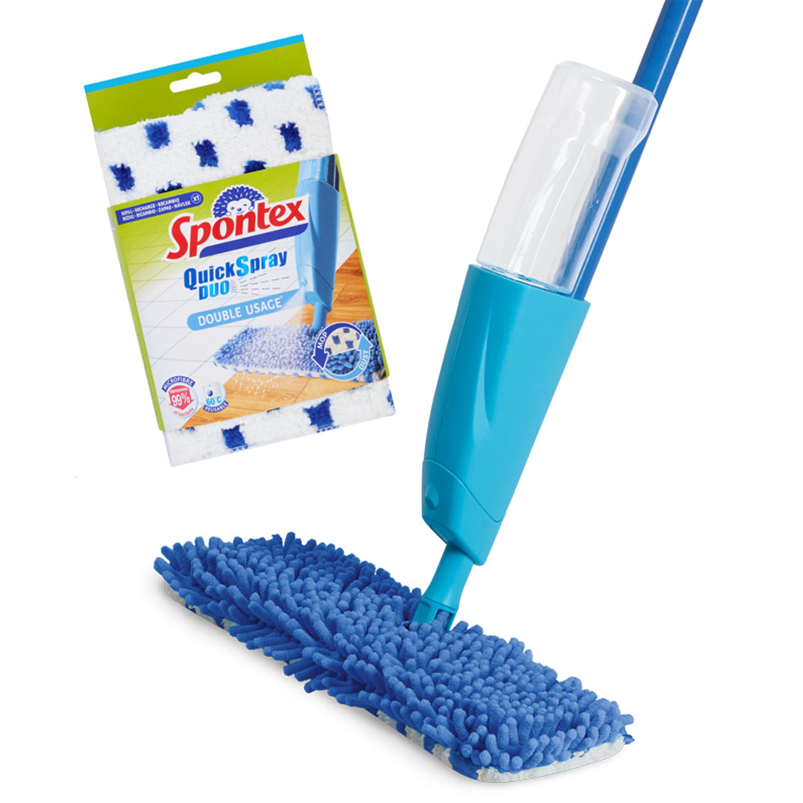 Spontex Quick Spray Duo Fiocco piatto spray con ricambi in microfibra lavabili | Pulisce pavimenti in laminato, legno e piastrelle | Reversibile No-Touch