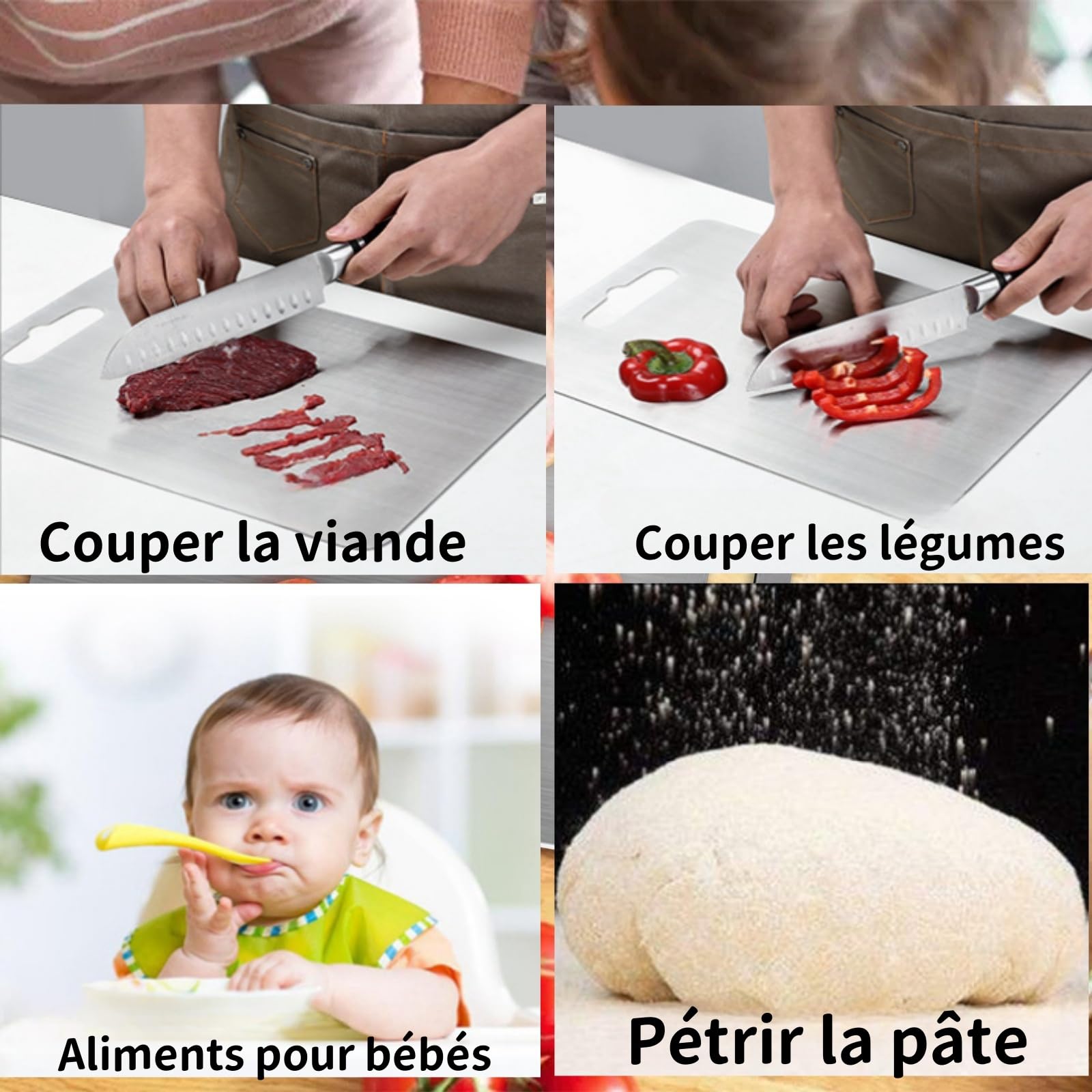 Planche a Decouper en Titane,28X39CM,2MM d’Épaisseur,Double Face Planche de Cuisine pour Viande, Fruits,Fromage et Légumes
