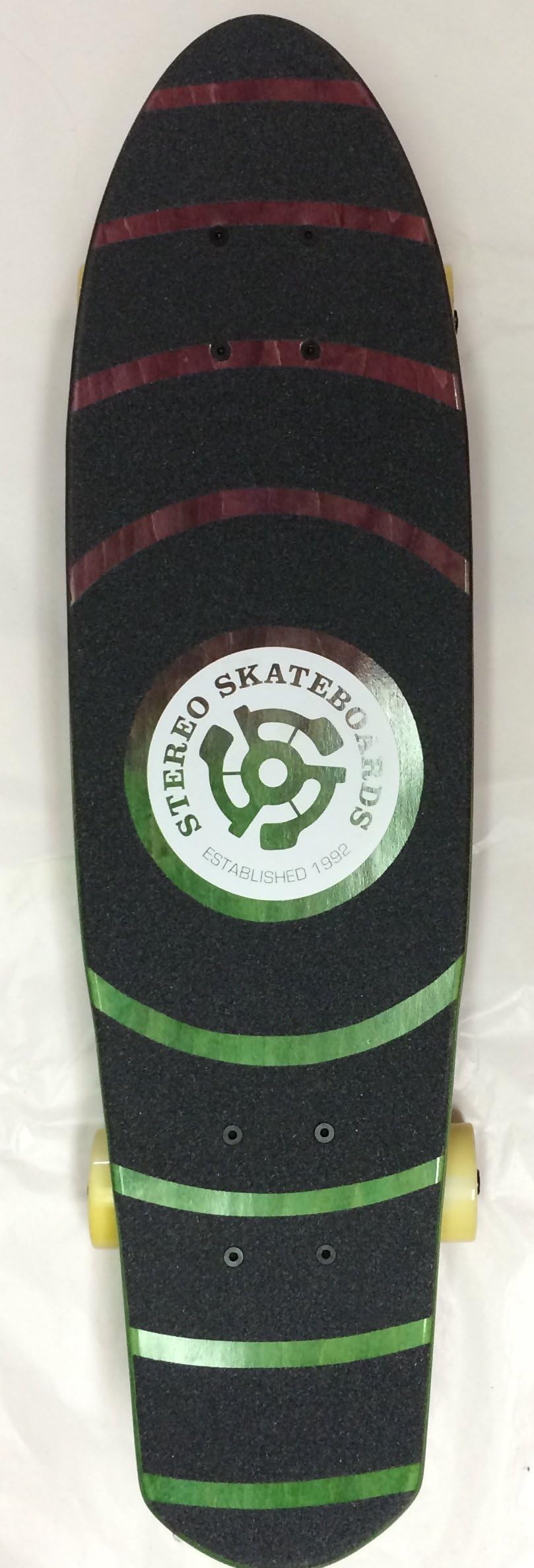 Stereo Skateboards Wooden Vinyl Cruiser Complete Tie Dye Purple and Green Skateboard 27 Inch Cruiser Size: 7.25 Model #CST103