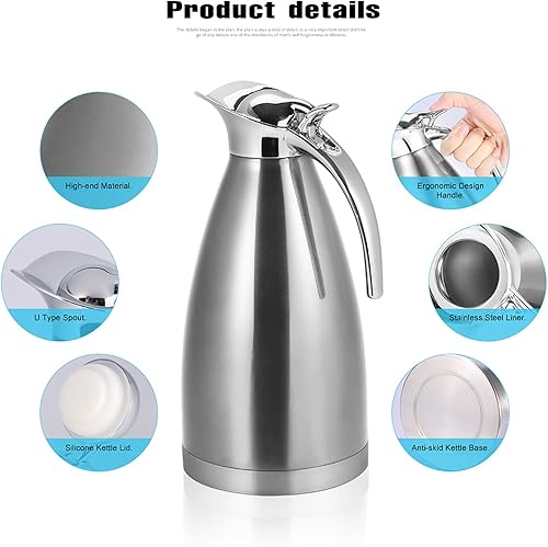 Miniatura 2 de Jarra de café aislada, dispensador de bebidas calientes de acero inoxidable para bebidas con doble pared aislada al vacío, botella de agua térmica