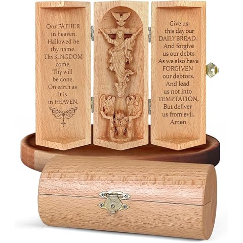 Jesuspirit - Christian Decor, Catholic Wooden Statue, Home Decor - Openable Wooden Cylinder Sculpture of Jesus (B - Our Father - Size S)