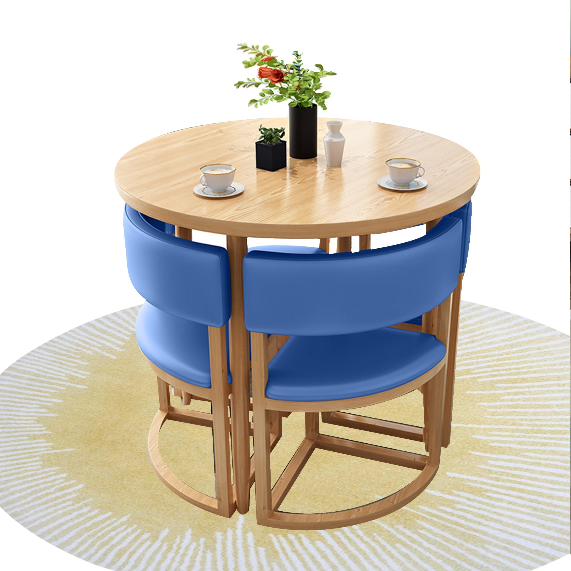 AYCDL Round Dining Table Set with 4 Chairs 80cm Kitchen Bar Table for Balcony Living Room & Café Comfortable with Backrest for Office Reception & Library,Pu-blue