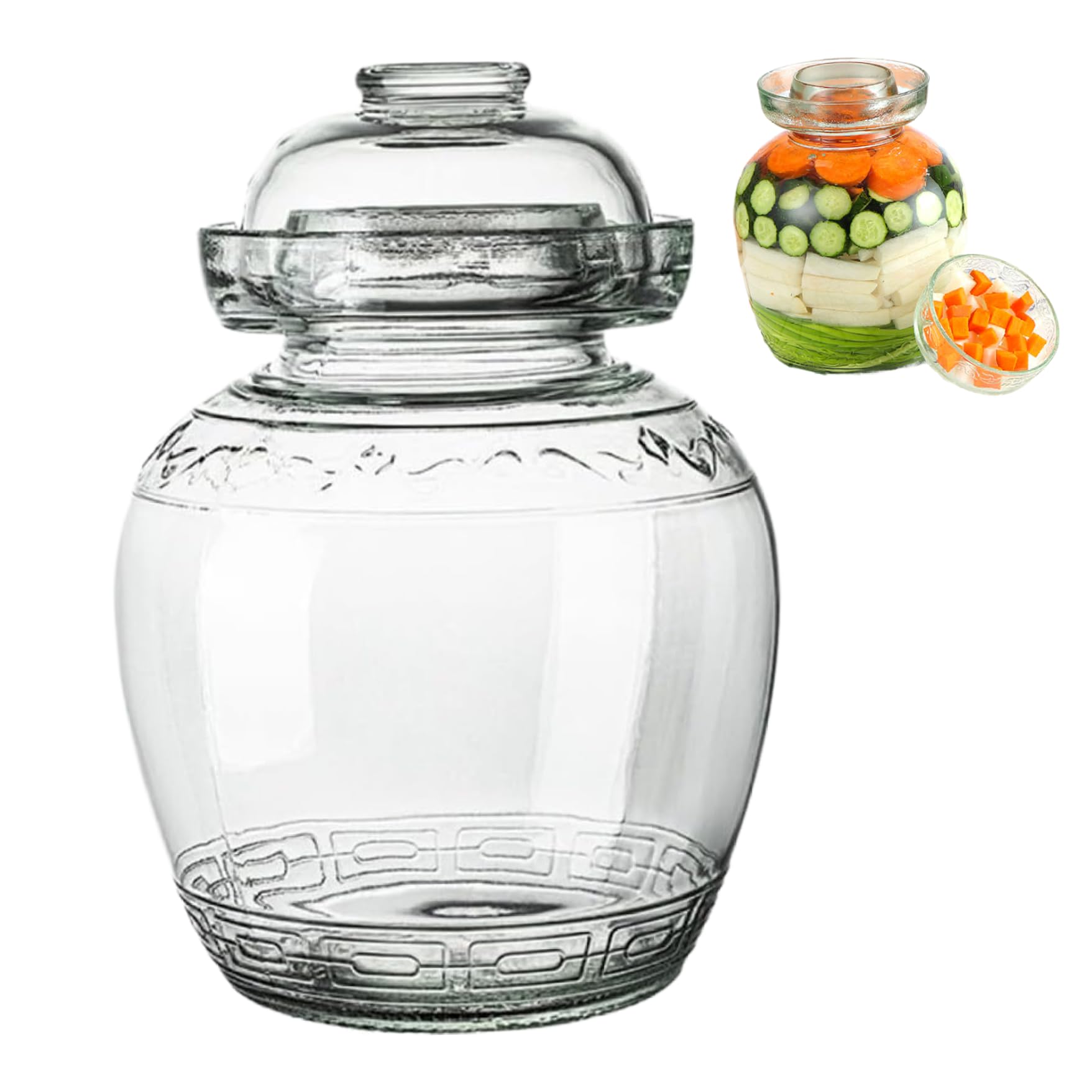 Récipients à Kimchi, Récipient à Cornichons 1, 5 L Pot de Fermentation de Qualité Alimentaire Récipients Kimchi Traditionnels avec Bouchon Bol Pot en Verre Transparent avec Couvercle Kit Ferme