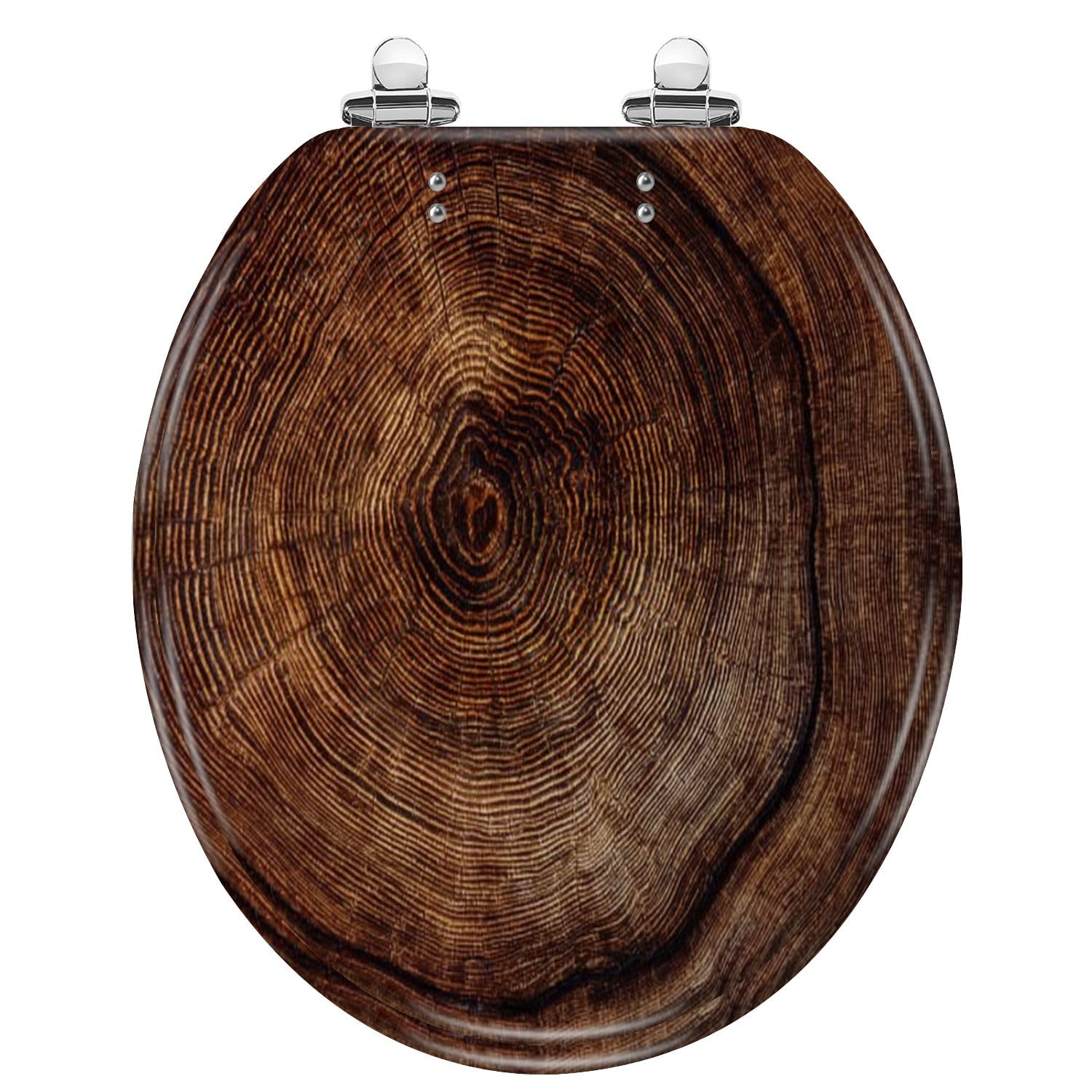 Tazyyzuu Multi2 Cedar Wood Resin Round Toilet Seat With Slow Close Lid Quick Release Hinges Easy Clean Design(,Round)