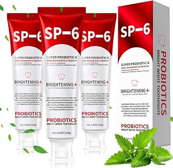 SP-6 Probiotics Whitening Toothpaste - Probiotics for Teeth Whitening and Gum Health - Enamel-Safe, Fluoride-Free, Double Mint Flavor,Fresh Breath 3PCS