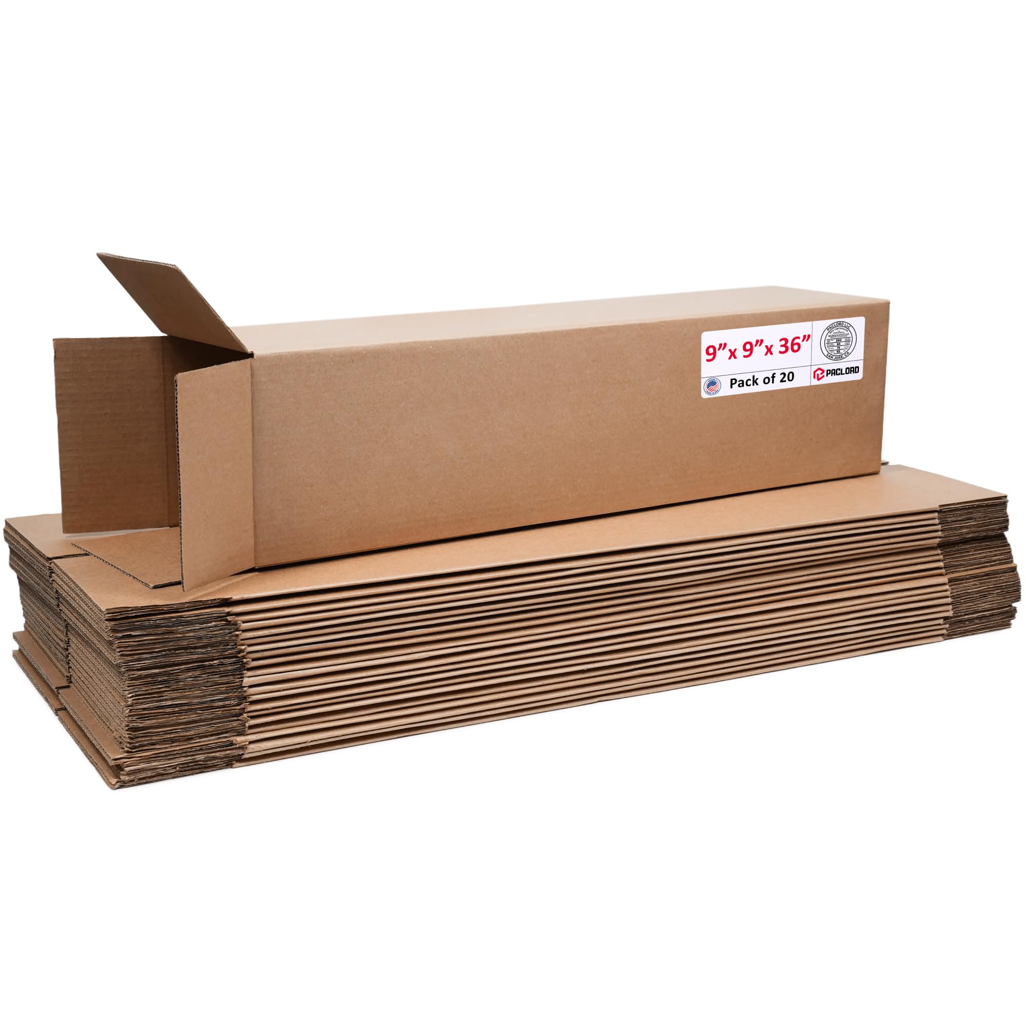 Tall Cardboard Boxes 9"L x 9"W x 36"H (Pack of 20) - USA-Made Packing Boxes for Moving, Shipping, or Storage - USPS, UPS, FedEx Approved - Professional Packing Supplies for Moving | USA-Made Packing Boxes for Moving, Shipping, or Storage - USPS, UPS, FedEx Approved - Professional Packing Supplies