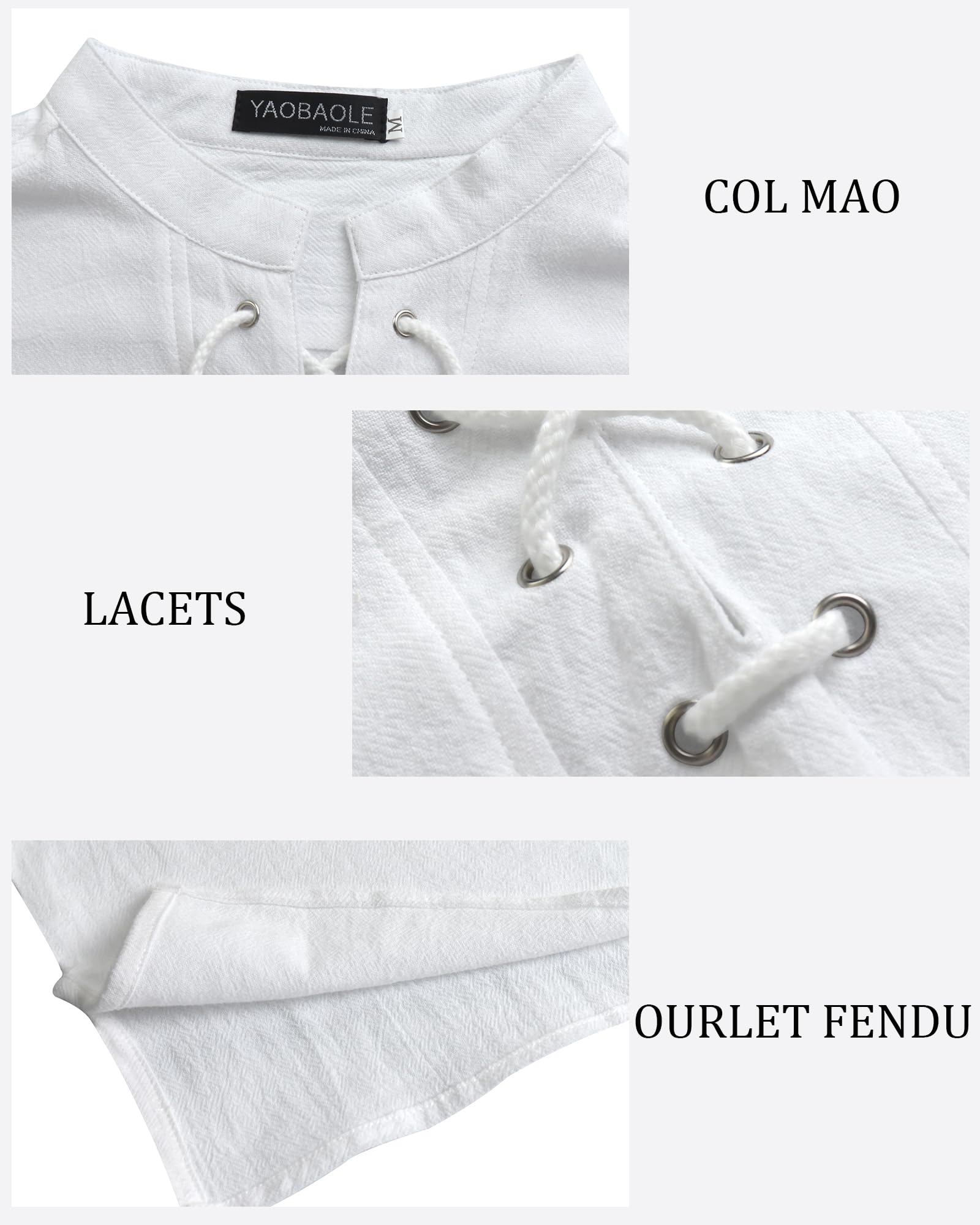 YAOBAOLE Chemise en Lin Homme San Manches Deguisement Medieval Vintage Lacets Tunique Viking Costume Pirate