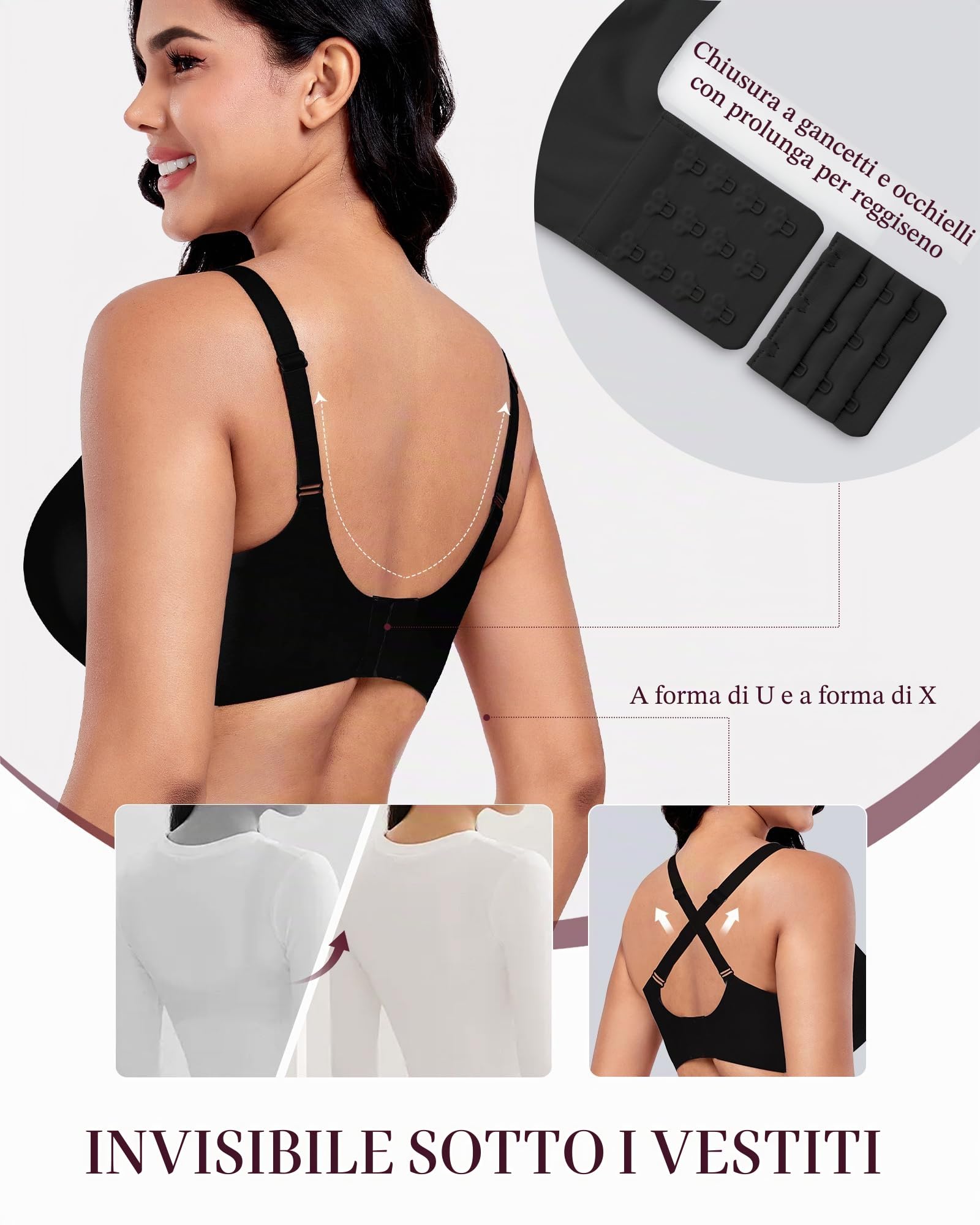 Vinfact V Collo Reggiseno Senza Ferretto Super Morbido e Traspirante Reggiseno Reggiseni Donna per Dormire Imbottito Senza Cuciture Alto Sostegno T-Shirt Bralette con Estensione Reggiseno