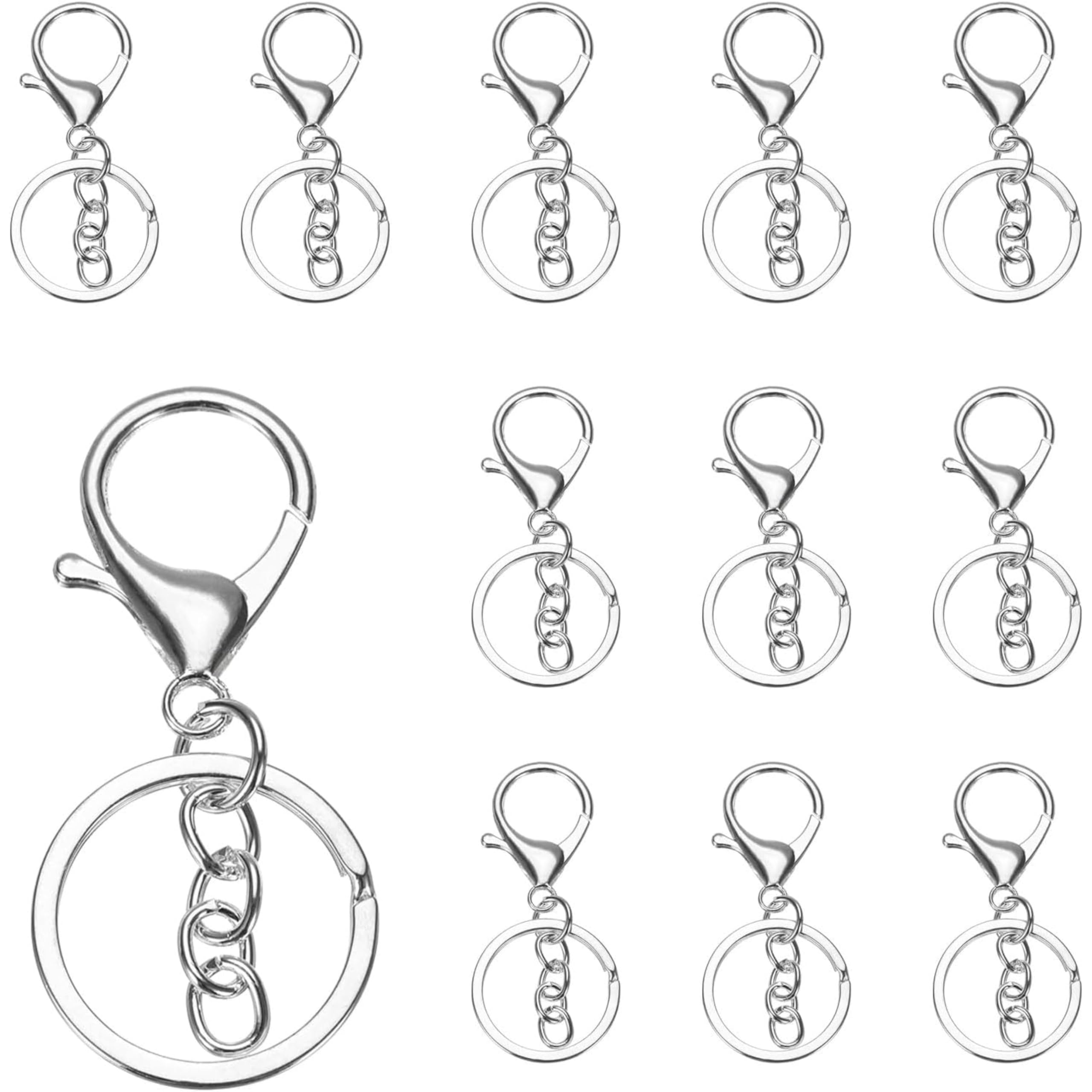 tdas 12 pcs lobster claw clasps keychain swivel snap hook key rings for diy craft jewellery chain making kit project (silver)