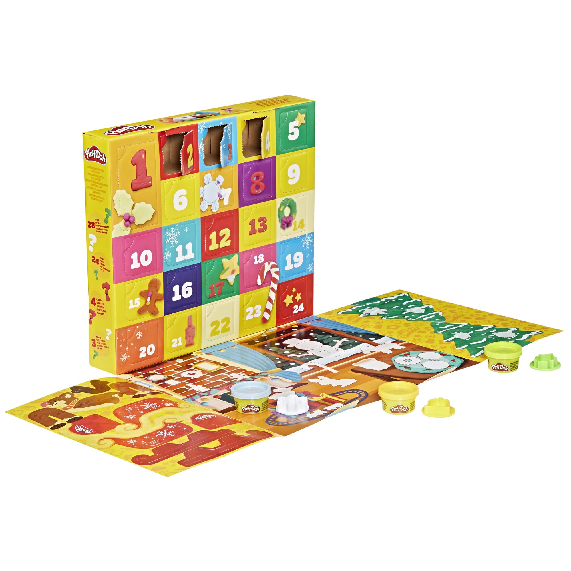 Hasbro Play-Doh, Calendario dell'Avvento per Bambini e Bambine, Arti e Mestieri Creativi, Ottima Idea Regalo, Contiene 24 Colori e 28 Accessori Festivi, 3+ Anni