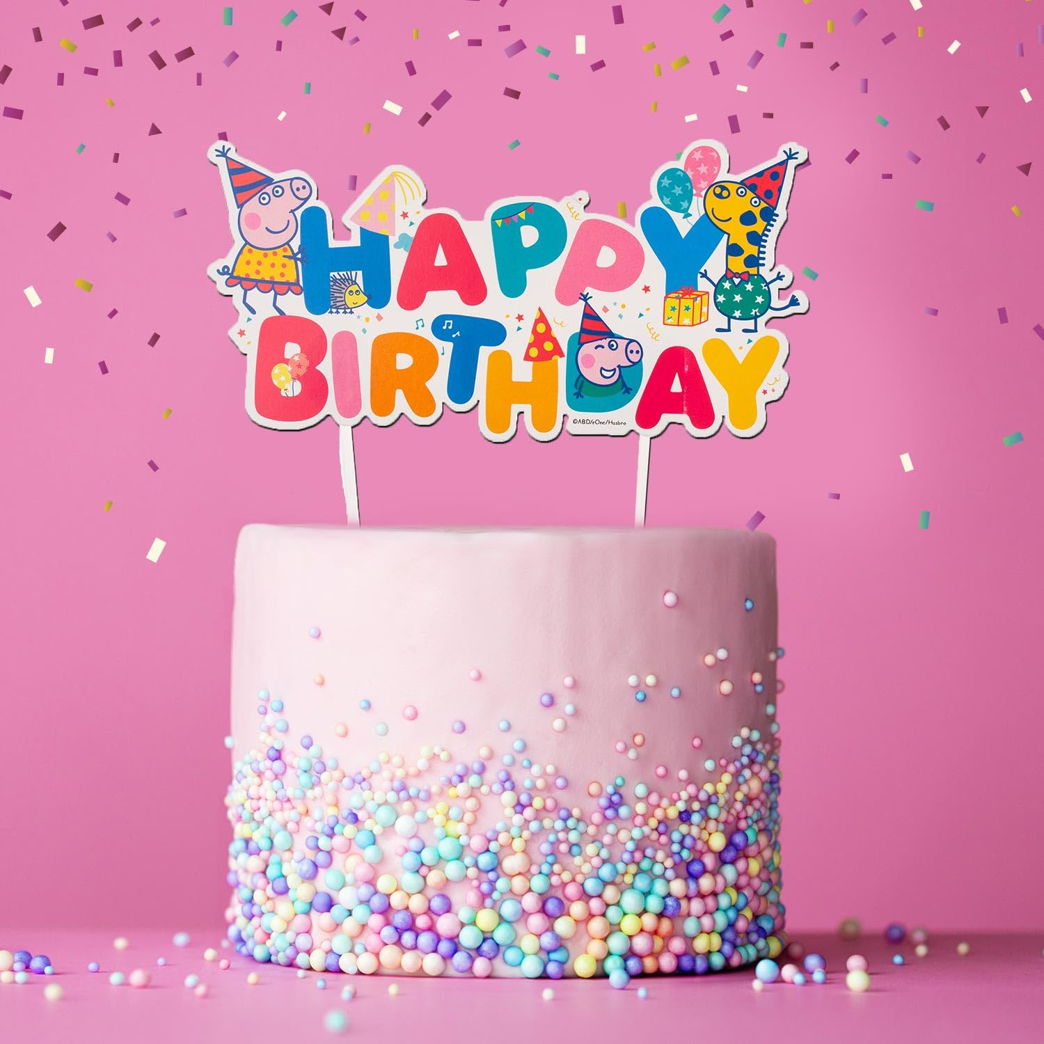 dekora - Cake Topper Peppa Pig "Happy Birthday" – 17x12cm | Decoración Oficial para Tartas de cumpleaños