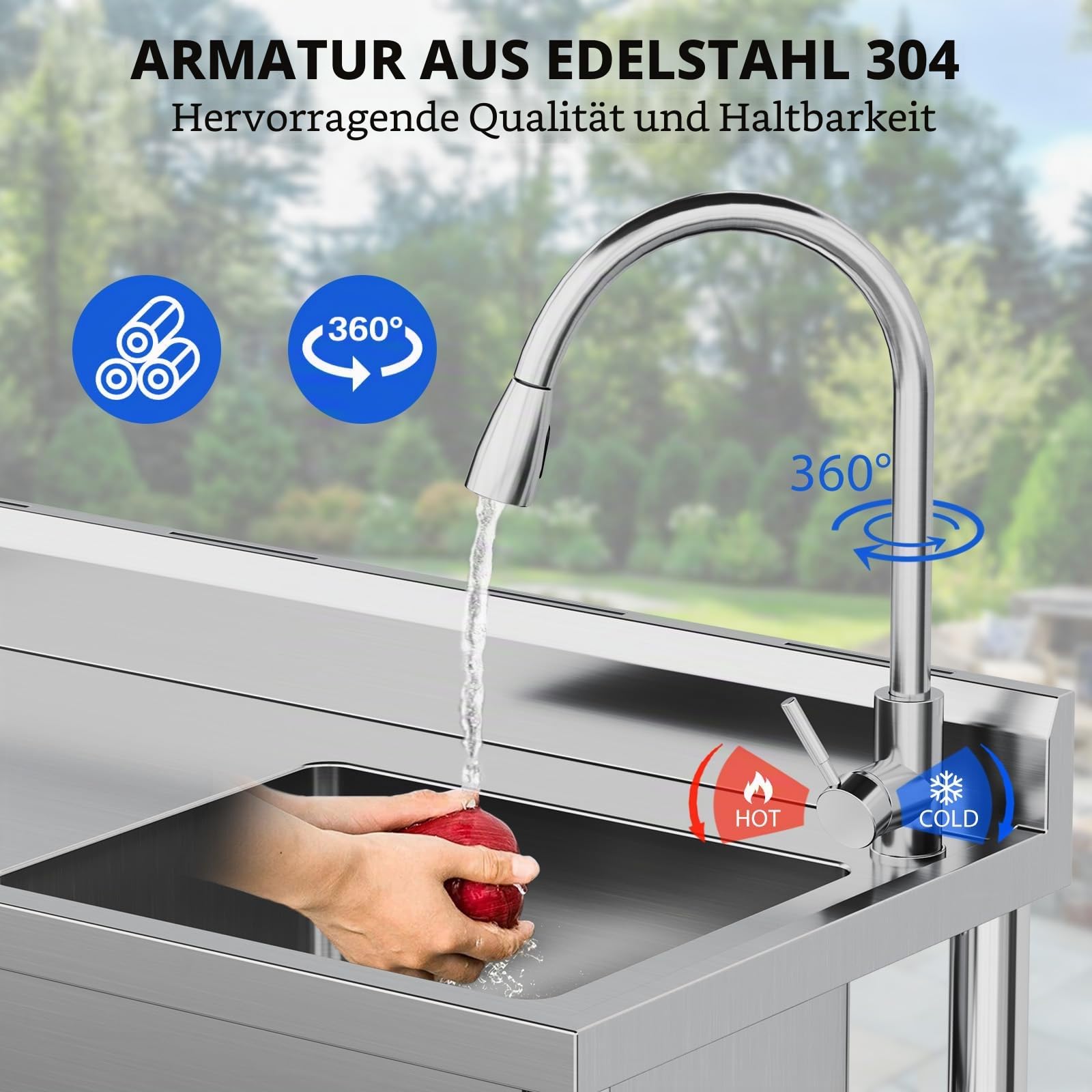 Küchenspüle Spültisch Freistehend Edelstahl Waschbecken Edelstahl-Spüle mit Wasserhahn, Ablage & Zubehör, Komplettset für Küche, Bad, Gewerbe 100x50x94 cm, Rostfrei & Langlebig