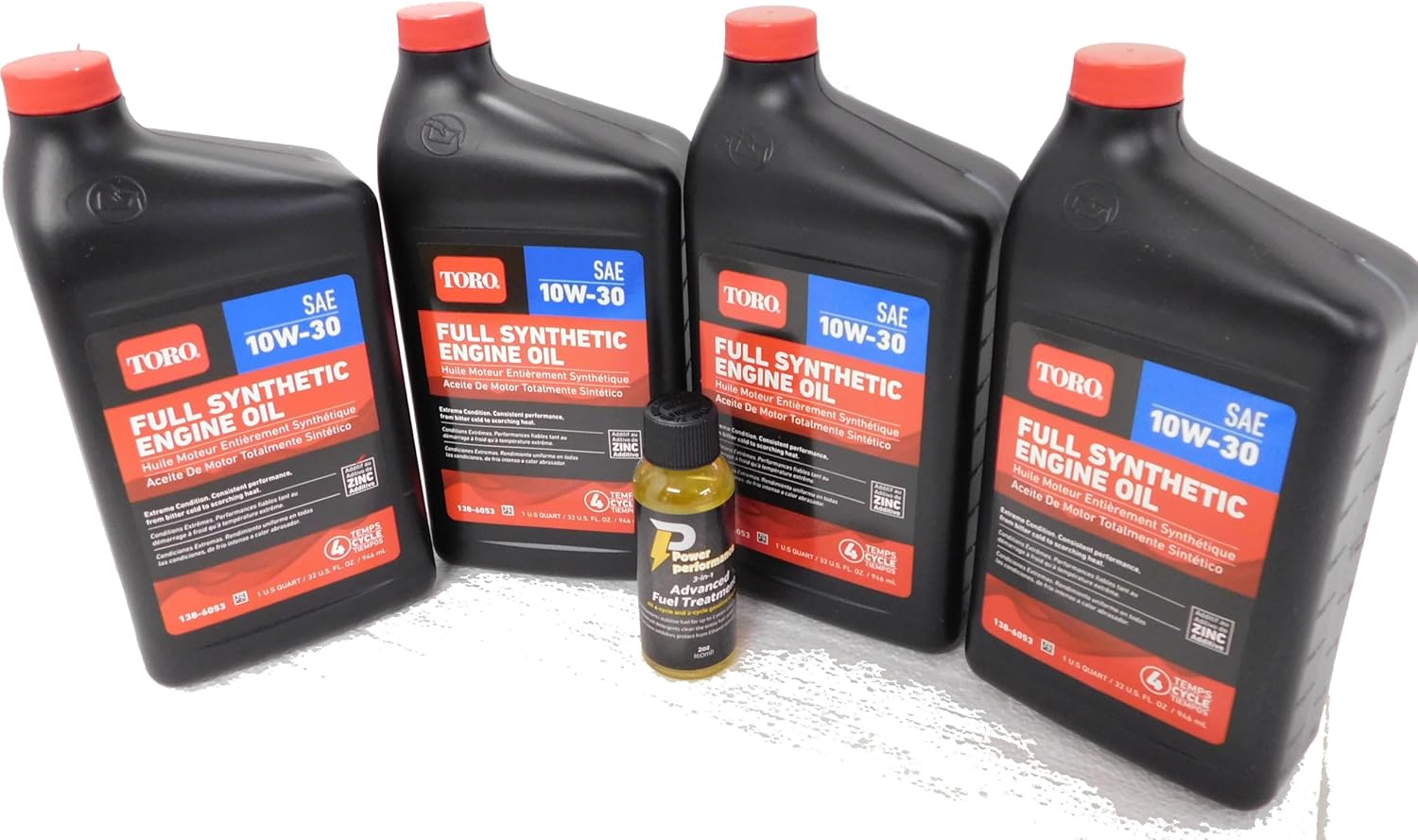 Toro Pack of 4 138-6053 SAE 10W-30 Full Synthetic Engine Oil Quart and Fuel Treatment