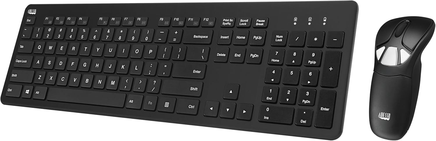 Product image of Adesso Wireless Air Mouse and Keyboard Combo, Rechargeable, Desktop Mouse and Presentation Remote with Customizable Buttons & Hand Gestures for TV, Projector, CCTV, Presentation WKB-5300CB