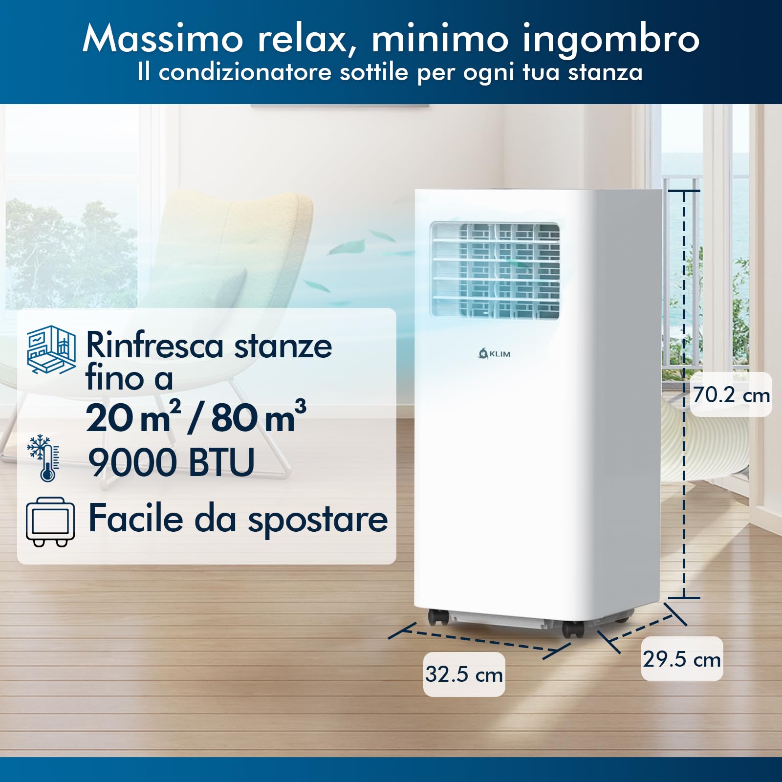 K9000 Condizionatore Deumidificatore Portatile con Tubo, 3-in-1, 9000 Btu | Ventilatore e Modalità Raffreddamento, Telecomando, Silenzioso e Potente, Risparmia Denaro e Preserva L Ambiente