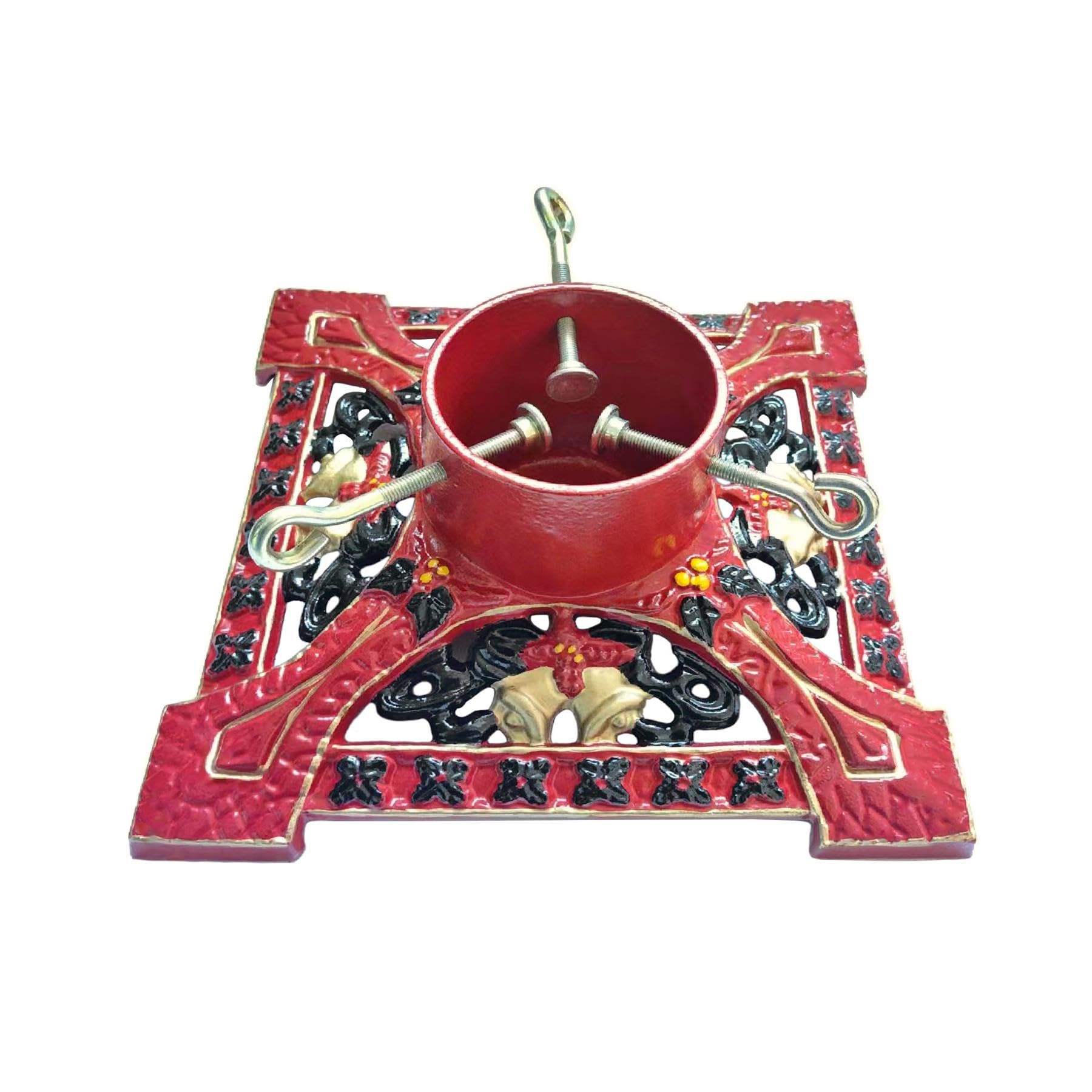 Holly International Red Cast Iron Christmas Tree Stand 12 Inch Decorative Victorian For 7Ft [2.1M] Real Fresh Cut Xmas Trees