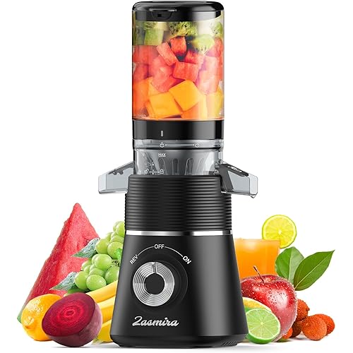 Cold Press Juicer, Zasmira Slow Masticating Juicer with 4.13" Extra-wide chute, Whole Fruit Juicer Machines for Vegetables & Fruits, 98% Juice Purity, 2 Cups Included/Easy to Clean