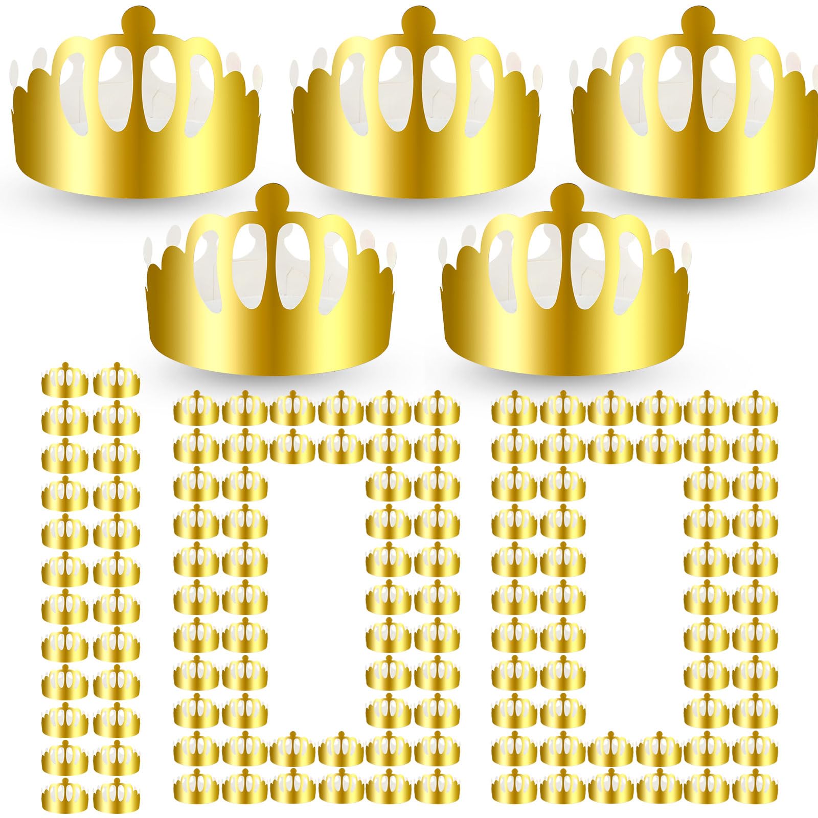 Crtiin 100 Pieces Paper Crowns Gold Birthday New Year Crowns Party Crown Bulk Paper Hats Supplies for Kids Adults(Round Style)