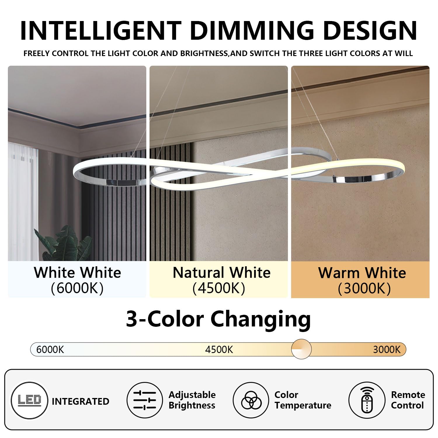 Lámpara de Araña Moderna, Lámpara Colgante LED Moderna para Lámpara de Isla de Cocina Sobre Mesa, Lámparas de Araña Modernas Regulables para Comedor, Artefacto de Iluminación con Control Remoto